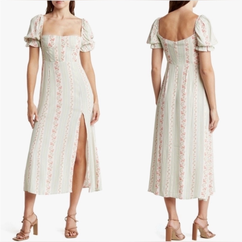 We Wore What Womens 4 Puff Sleeve Midi Dress Multicolour Sweetheart Neck Slit